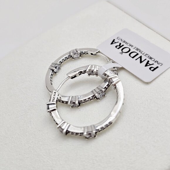 Pandora Sparkling Hoop Earrings NEW - Picture 2 of 5